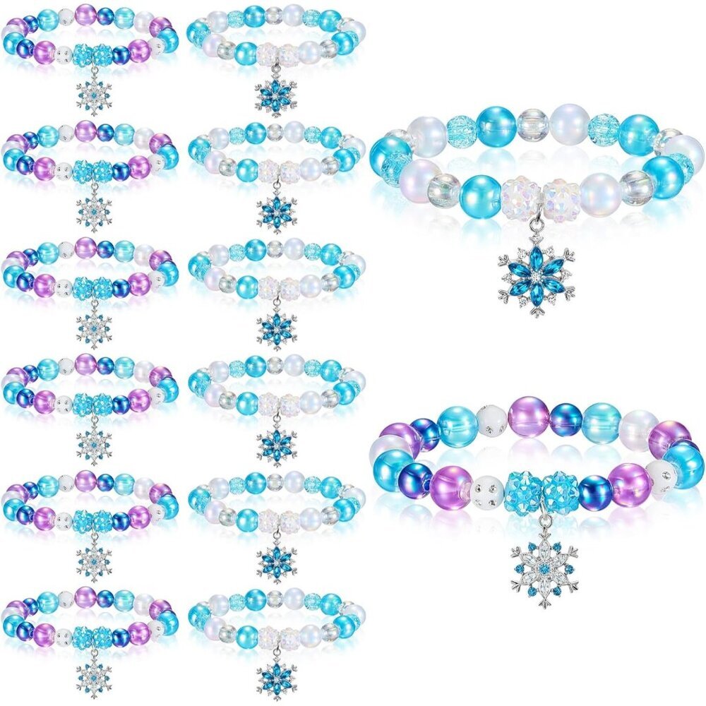 12 Pcs Snowflake Party Favors Snowflake Beaded Bracelet Bulk Winter Christmas Pa